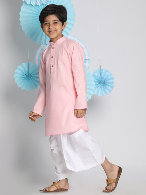 Boy's Pink Kurta And Dhoti Set