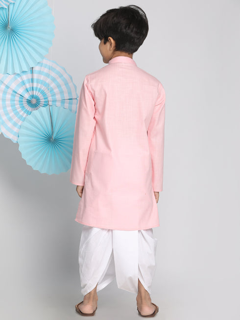Boy's Pink Kurta And Dhoti Set