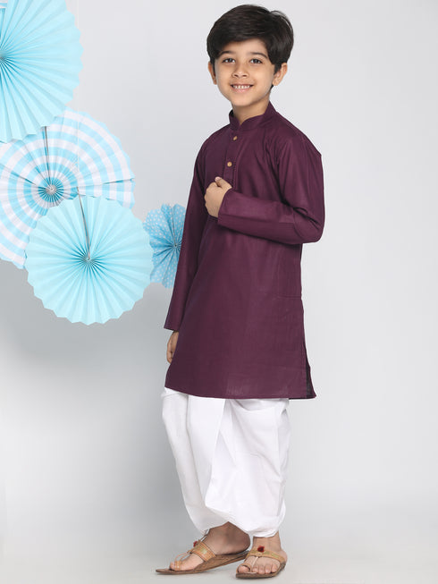 Boy's Purple Kurta And Dhoti Set