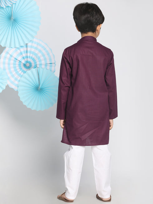 Boys Purple And White Kurta Pyjama Set
