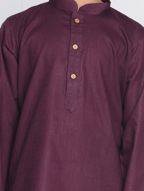 Boys Purple And White Kurta Pyjama Set