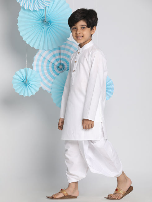 Boy's' White Kurta And Dhoti Set