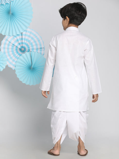 Boy's' White Kurta And Dhoti Set