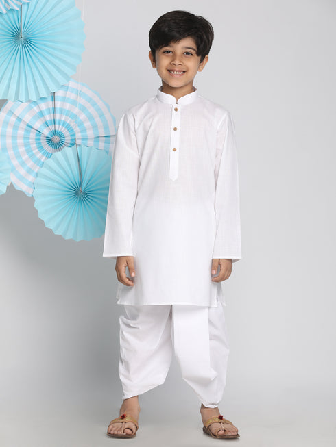 Boy's' White Kurta And Dhoti Set