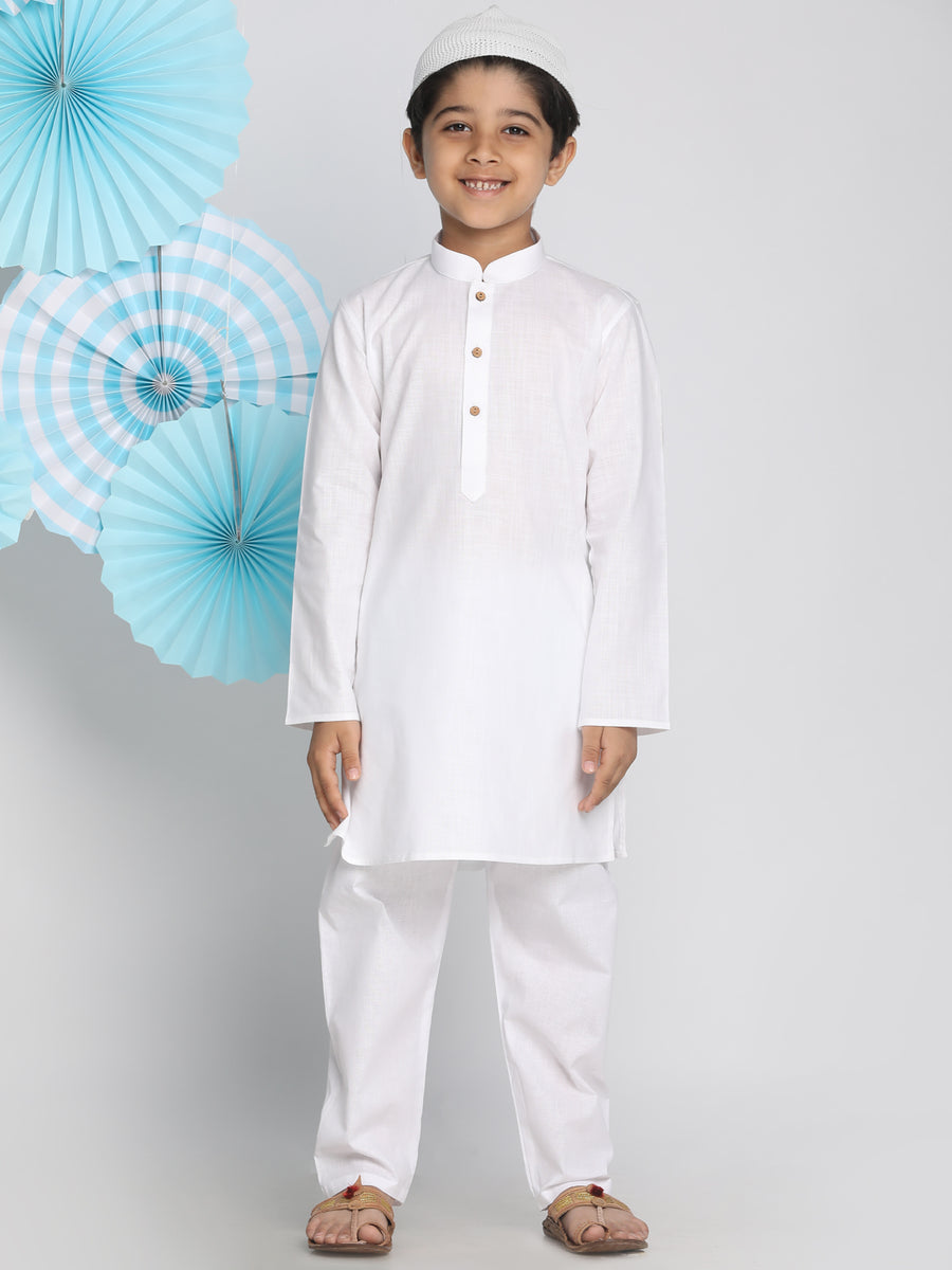 Boys White Kurta Pyjama Set – vastramay - Main Image