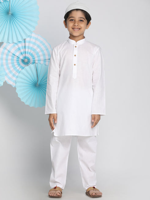 Boys White Kurta Pyjama Set