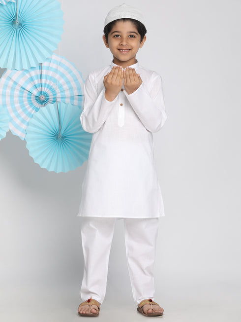 Boys White Kurta Pyjama Set
