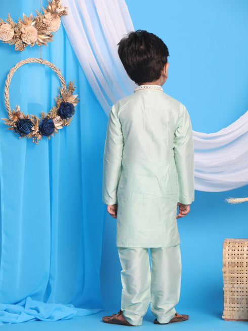 Boy's' Mint Green Viscose Kurta And Pyjama Set
