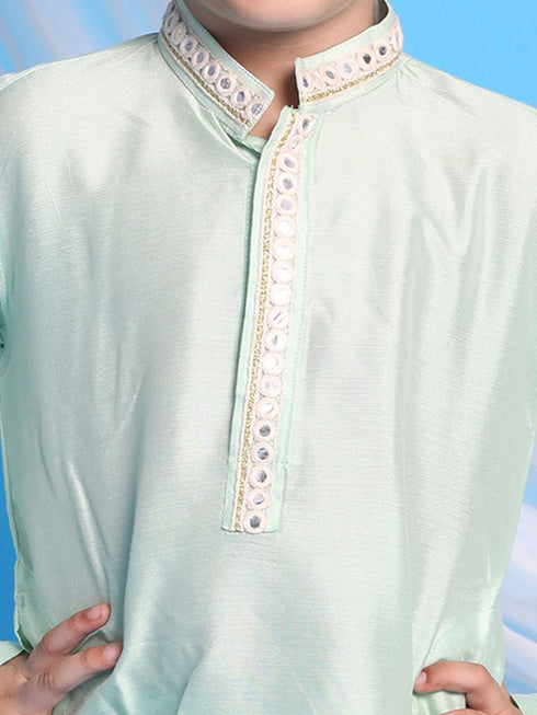 Boy's' Mint Green Viscose Kurta And Pyjama Set