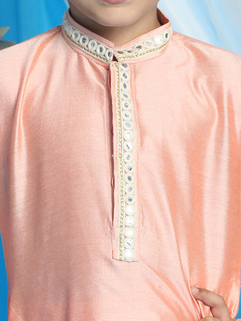 Boy's' Pink Viscose Kurta And Pyjama Set