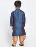 Boys' Deep Blue Cotton Silk Blend Kurta and Dhoti Pant Set