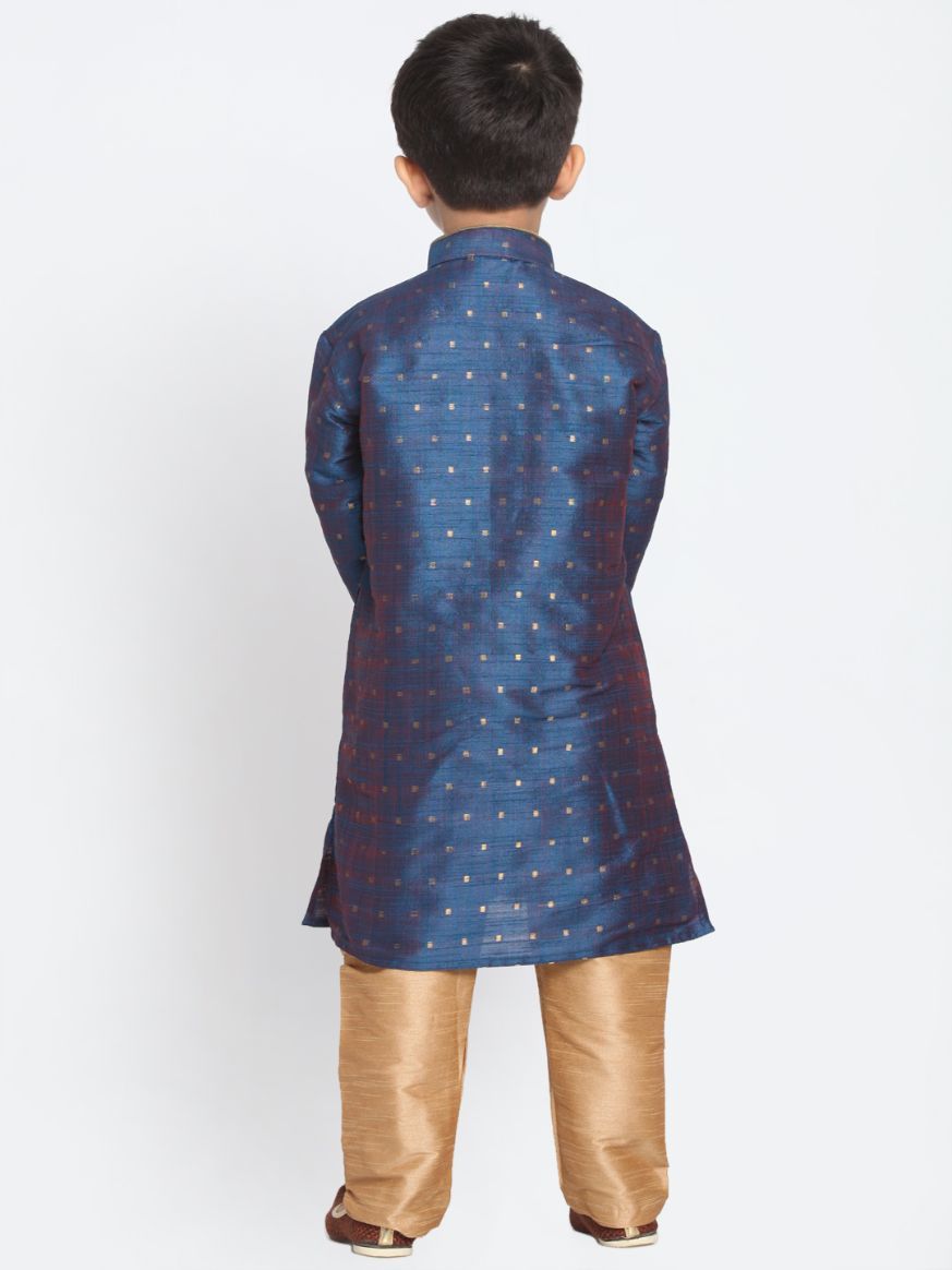 Boys' Deep Blue Cotton Silk Blend Kurta and Pyjama Set