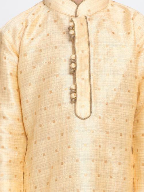Boys' Gold Cotton Silk Blend Kurta and Dhoti Pant Set