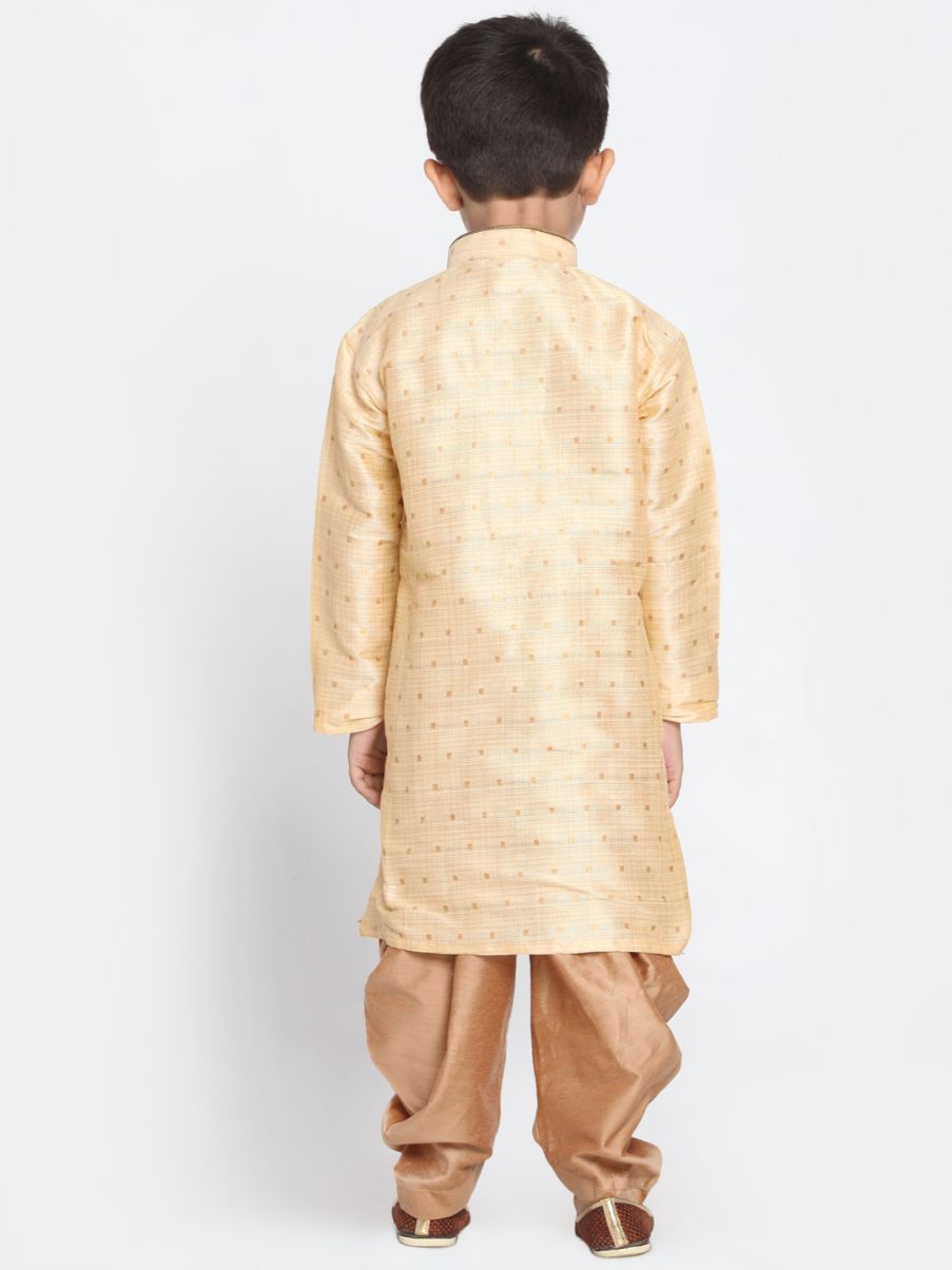 Boys' Gold Cotton Silk Blend Kurta and Dhoti Pant Set