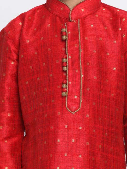 Boys' Maroon Cotton Silk Blend Kurta and Dhoti Pant Set