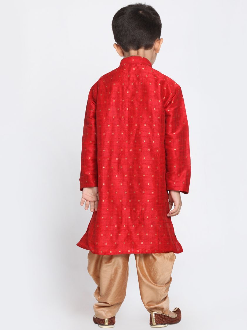 Boys' Maroon Cotton Silk Blend Kurta and Dhoti Pant Set