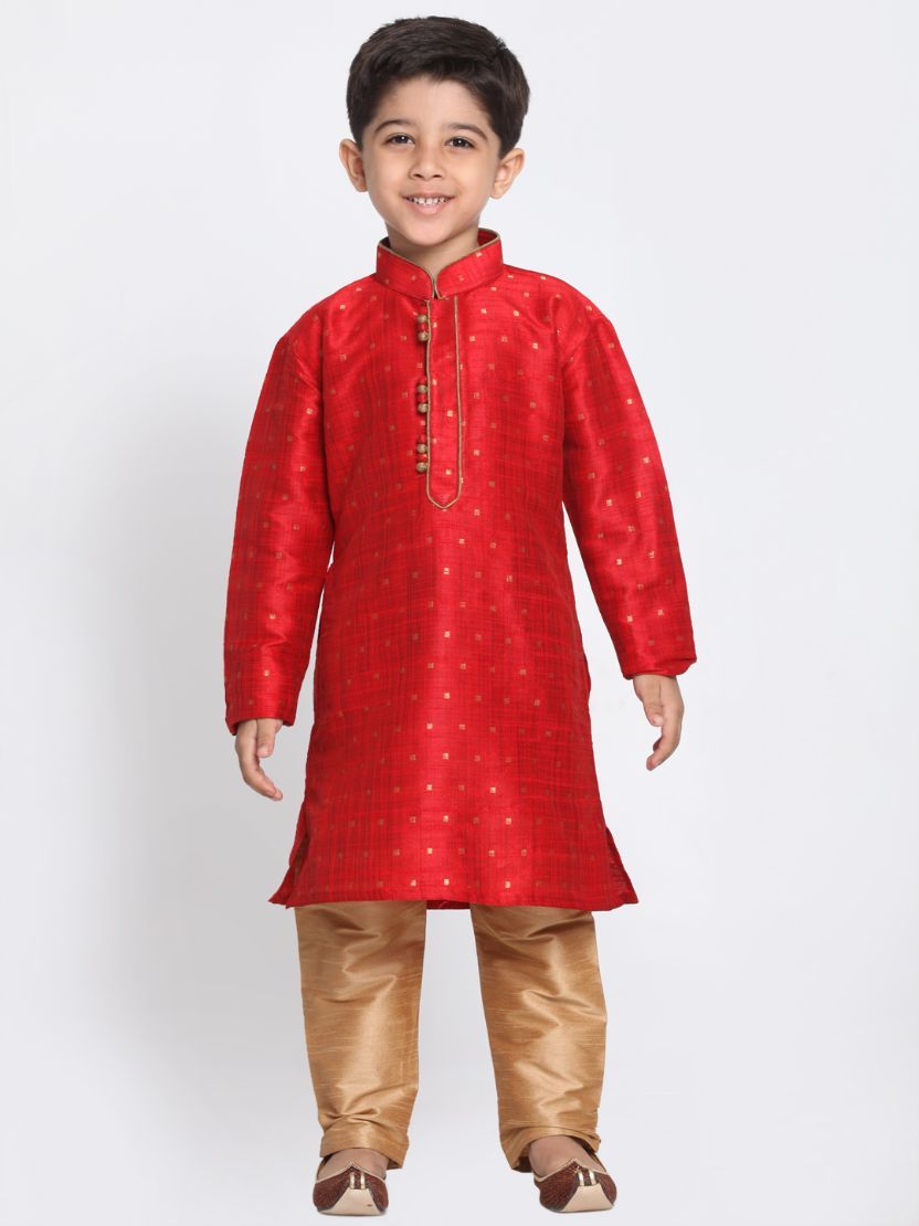 Boys' Maroon Cotton Silk Blend Kurta and Pyjama Set