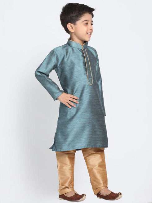 Boys' Blue Cotton Silk Blend Kurta and Pyjama Set