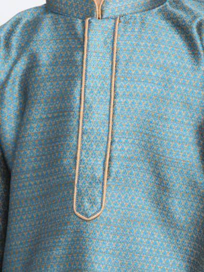 Boys' Blue Cotton Silk Blend Kurta and Pyjama Set