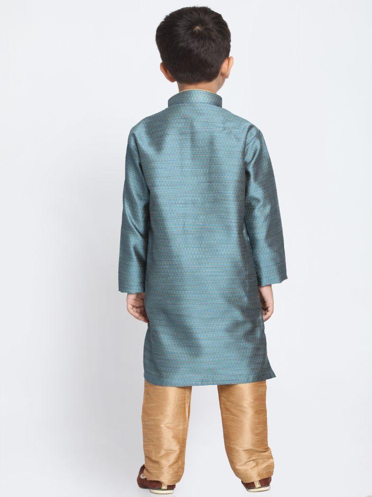 Boys' Blue Cotton Silk Blend Kurta and Pyjama Set