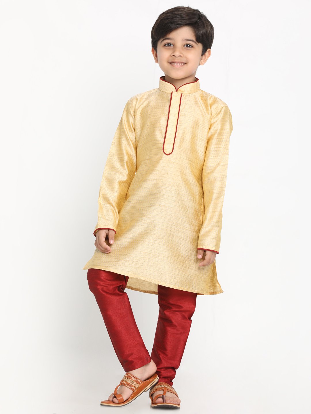 VASTRAMAY Boys' Gold Silk Blend Kurta and Pyjama Set