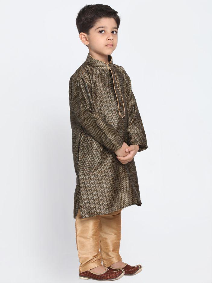Boys' Black Cotton Silk Blend Kurta and Pyjama Set