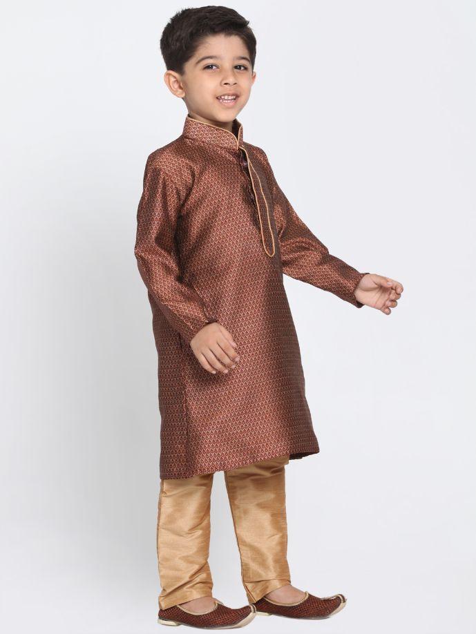 Boys' Maroon Cotton Silk Blend Kurta and Pyjama Set