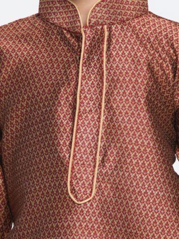 Boys' Maroon Cotton Silk Blend Kurta and Pyjama Set