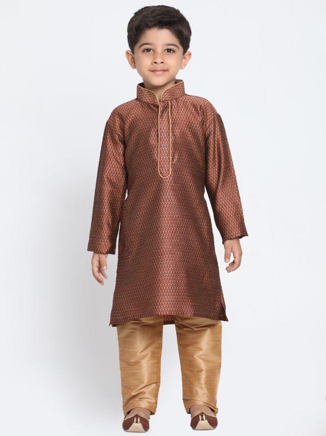 Boys' Maroon Cotton Silk Blend Kurta and Pyjama Set