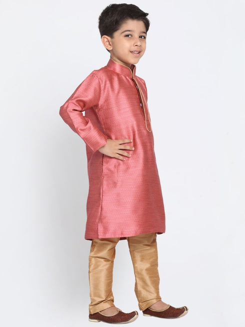 Boys' Pink Cotton Silk Blend Kurta and Pyjama Set