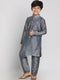 Boy's Grey Layered Asymmetric Kurta With Pyjama