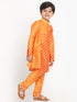 Boy's Orange Ethnic Motifs Angrakha Kurta With Pyjamas