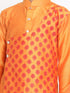 Boy's Orange Ethnic Motifs Angrakha Kurta With Pyjamas