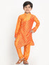 Boy's Orange Ethnic Motifs Angrakha Kurta With Pyjamas