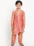 Boy's Pink Printed Angrakha Kurta With Pyjamas