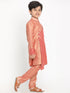 Boy's Pink Printed Angrakha Kurta With Pyjamas