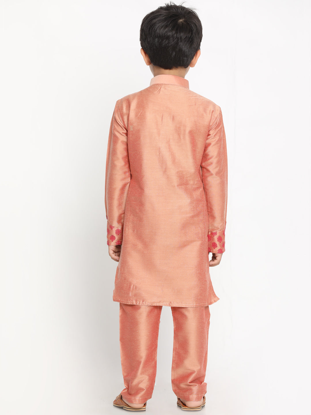 Boy's Pink Printed Angrakha Kurta With Pyjamas