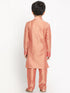 Boy's Pink Printed Angrakha Kurta With Pyjamas