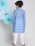 Boy's Traditional Ikkat Print Flat Collar Kurta And Pyjama Set