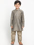 Boy's Chiku Brown Printed Kurta With Pyjama Set