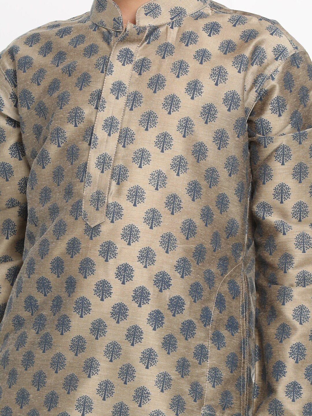 Boy's Chiku Brown Printed Kurta With Pyjama Set