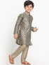 Boy's Chiku Brown Printed Kurta With Pyjama Set