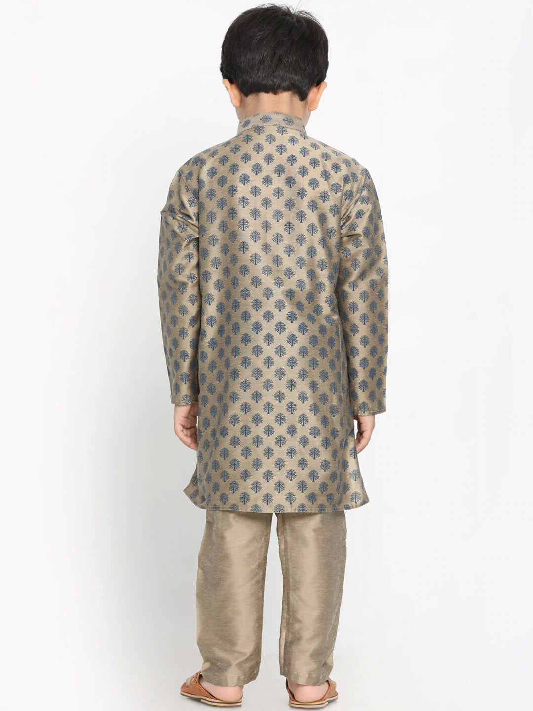 Boy's Chiku Brown Printed Kurta With Pyjama Set