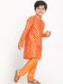 Boy's Orange Printed Design Kurta With Churidar