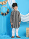 Boy's Black Chikankari Thread Work Kurta And White Pyjama Set