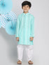 Boy's Green Chikankari Kurta With White Pyjama Set