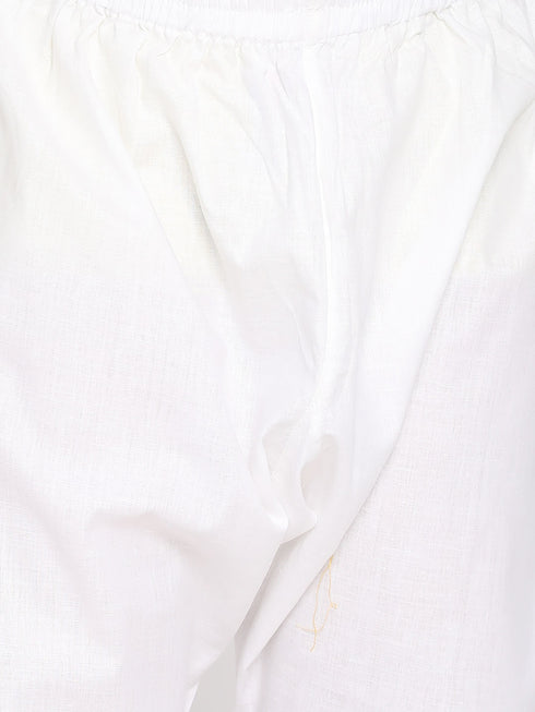 Boy's Orange And White Kurta Pyjama Set