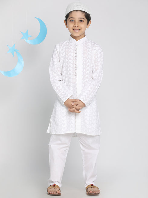 Boys White Kurta Pyjama Set