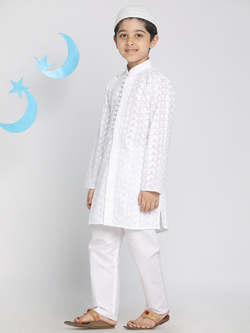 Boys White Kurta Pyjama Set