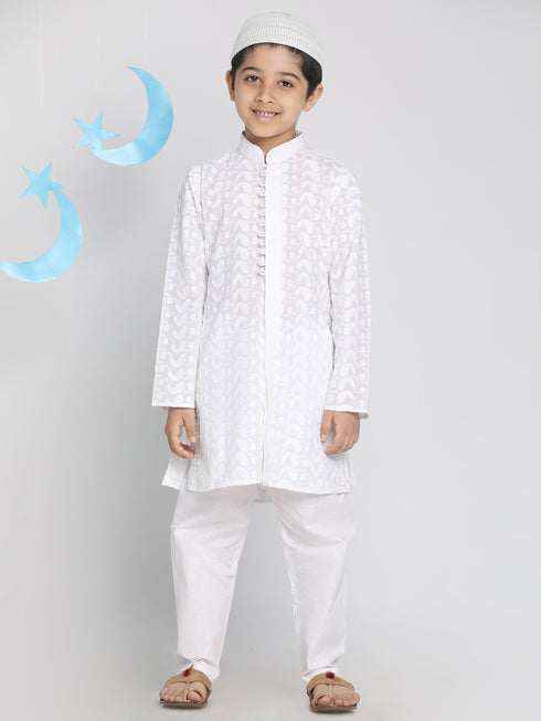 Boys White Kurta Pyjama Set